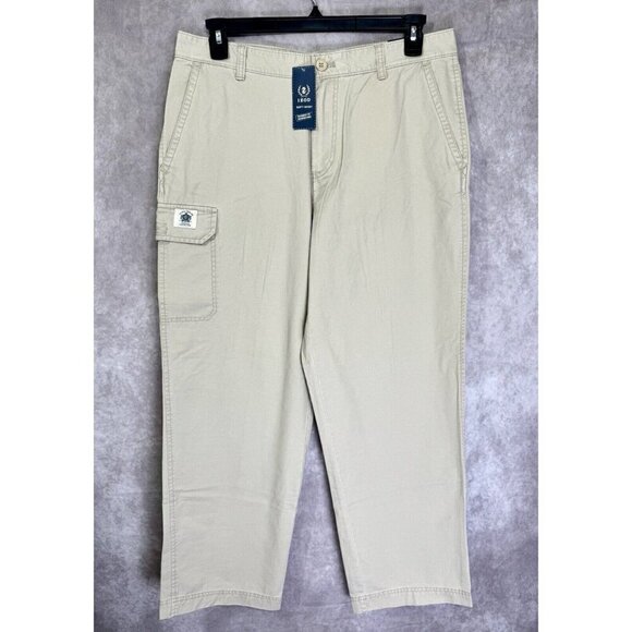 Izod Other - IZOD Pants Mens 34x30 Beige Khaki Soft Wash Perfection Cargo 100% Cotton NEW
